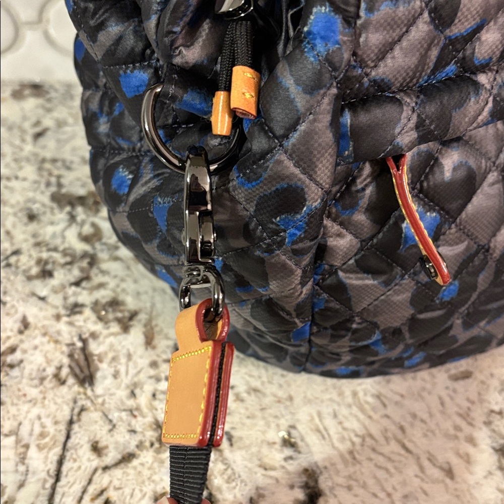 MZ Wallace Quilted Black and Blue Leopard Tote/ Crossbody - Picture 6 of 11
